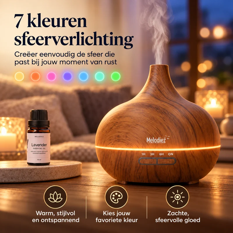 Melodiez Aroma Diffuser: Sfeerlicht in 7 kleuren