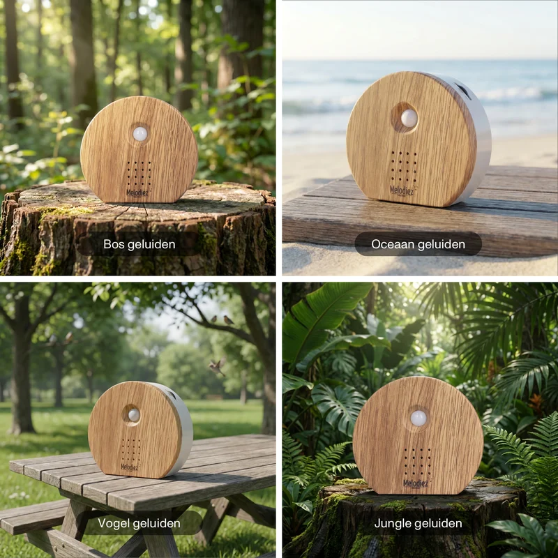 Melodiez Nature Box Donker Hout: Beschikbare natuurgeluiden